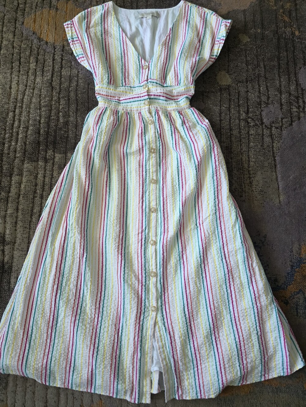 LOFT Rainbow Striped Cotton Midi Dress - Picture 2 of 9